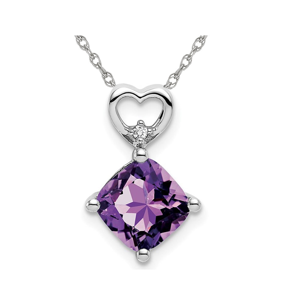 1.65 Carat (ctw) Cushion-Cut Amethyst Heart Pendant Necklace in 14K White Gold with Chain Image 1