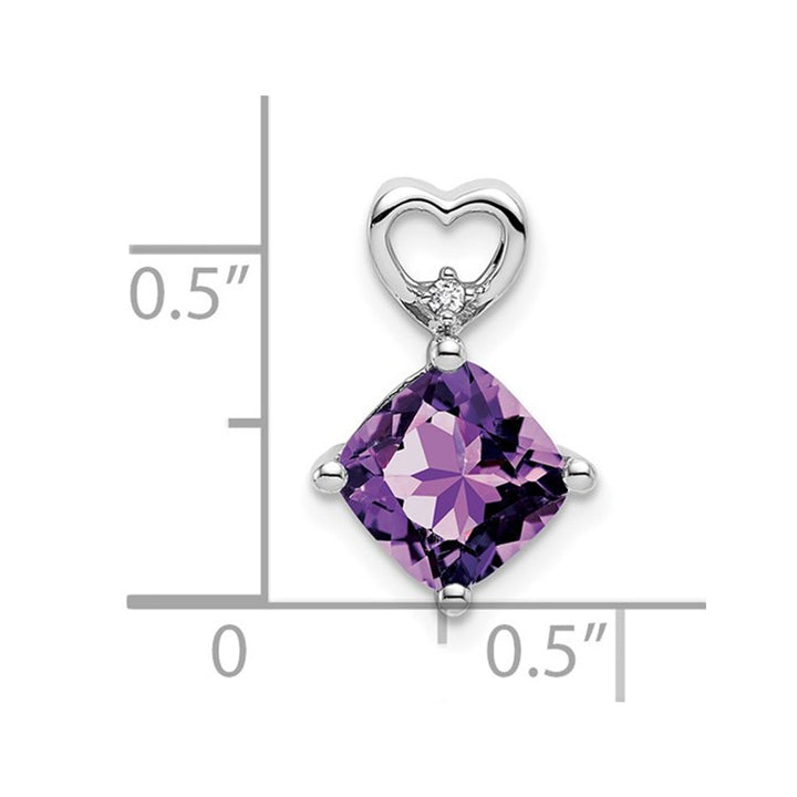 1.65 Carat (ctw) Cushion-Cut Amethyst Heart Pendant Necklace in 14K White Gold with Chain Image 2