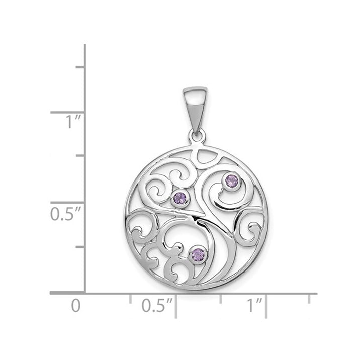 1/10 Carat (ctw) Circle Amethyst Pendant Necklace in Sterling Silver with Chain Image 3