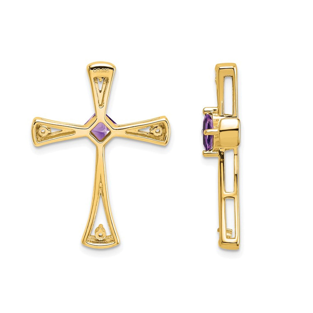 3/10 Carat (ctw) Amethyst Cross Pendant Necklace in 14K Yellow Gold with Chain Image 3