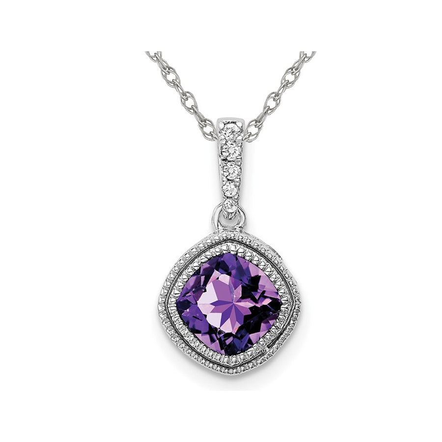 3/4 Carat (ctw) Amethyst Drop Pendant Necklace with Diamonds in 10K White Gold with Chain Image 1