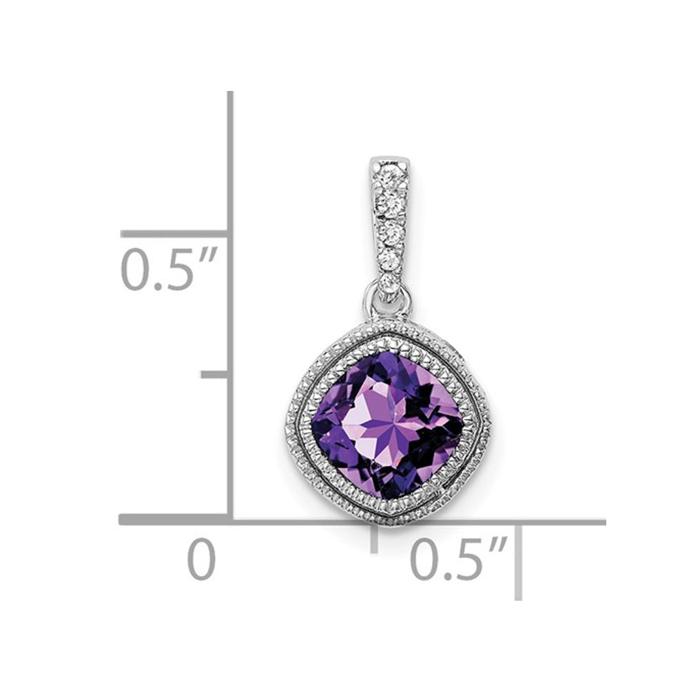 3/4 Carat (ctw) Amethyst Drop Pendant Necklace with Diamonds in 10K White Gold with Chain Image 2