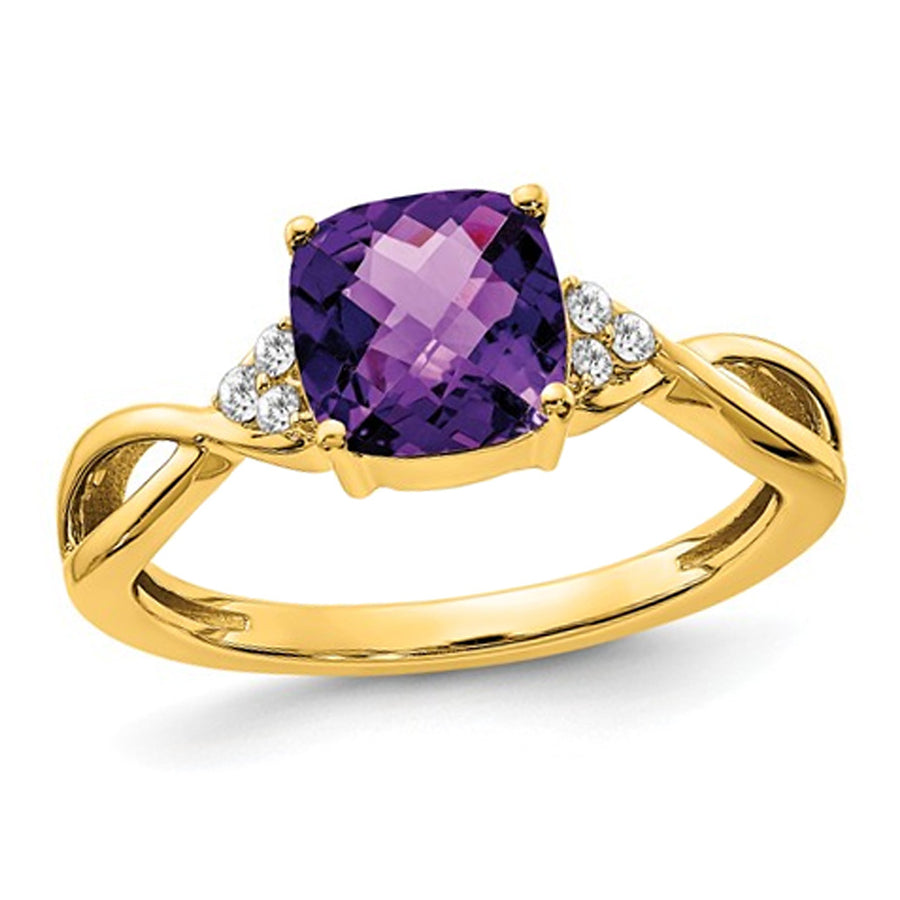1.75 Carat (ctw) Amethyst Ring in 10K Yellow Gold with Accent Diamonds Image 1