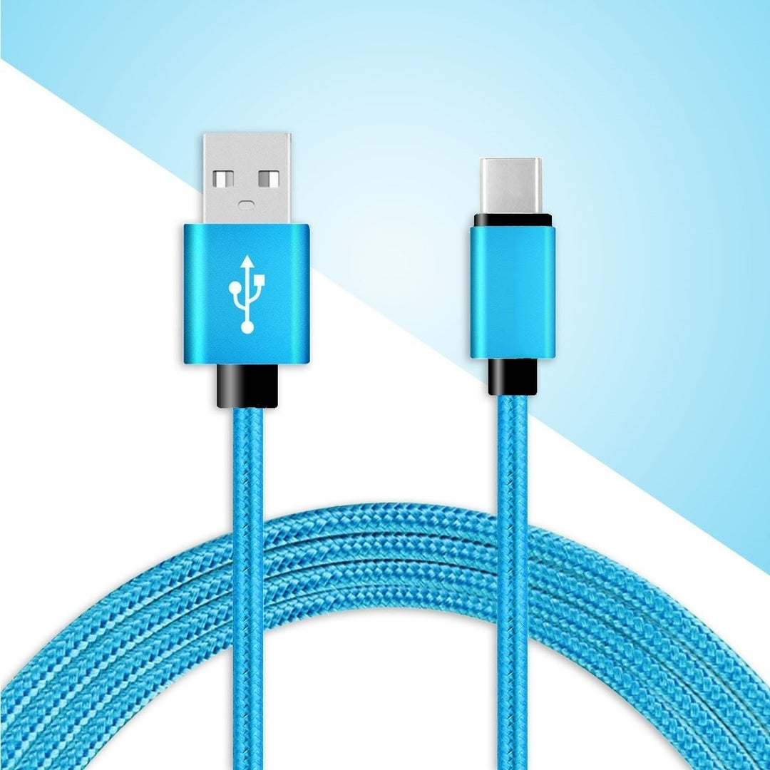 Universal USB Braided Nylon Type C Charging Cable 6 Ft Blue Data Sync Cord Image 1