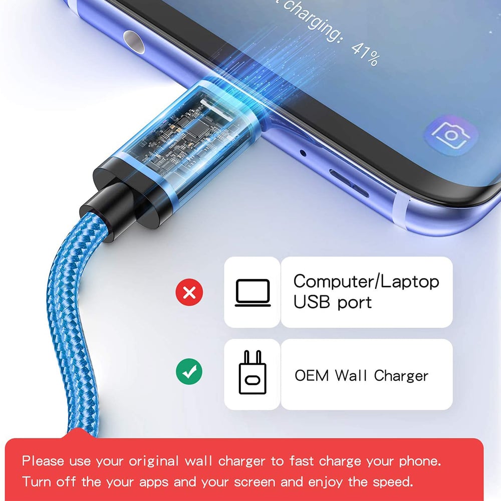 Universal USB Braided Nylon Type C Charging Cable 6 Ft Blue Data Sync Cord Image 4