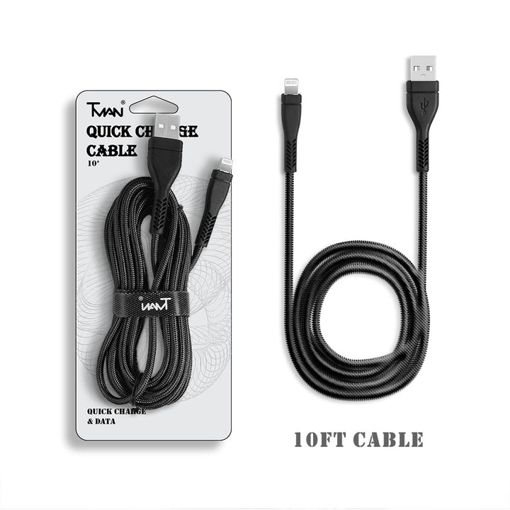 For Universal 10 Ft USB Braided Nylon Round Data Charger Lightning Cable Black Image 1