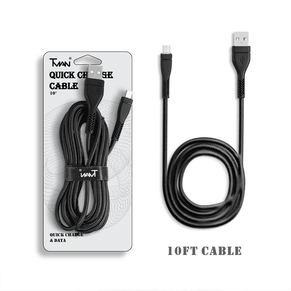 For Universal 10 Ft USB Braided Nylon Round Data Charger Micro V8 Cable Black Image 1