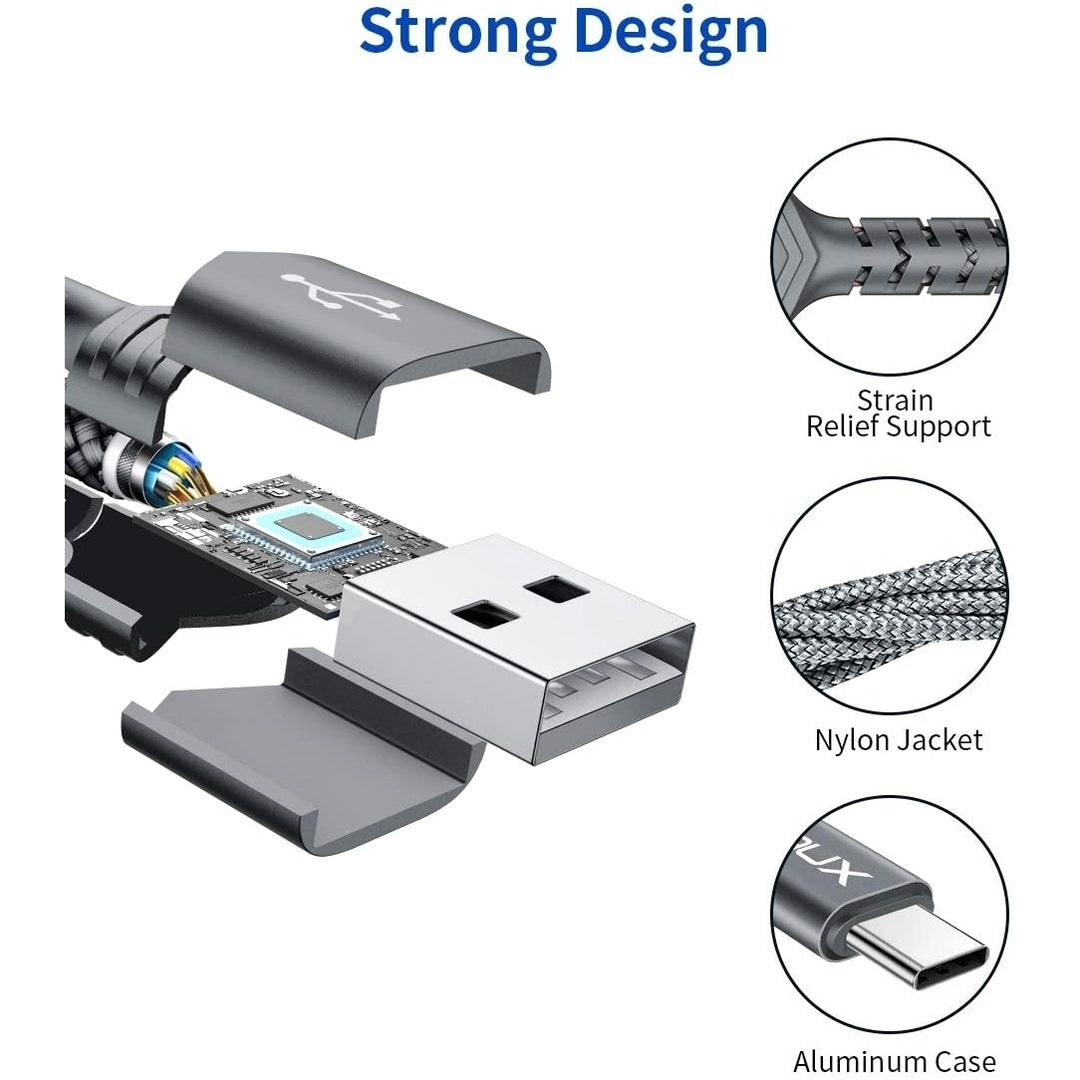 For Universal 10 Ft USB Braided Nylon Round Data Charger Type C Cable Black Image 4
