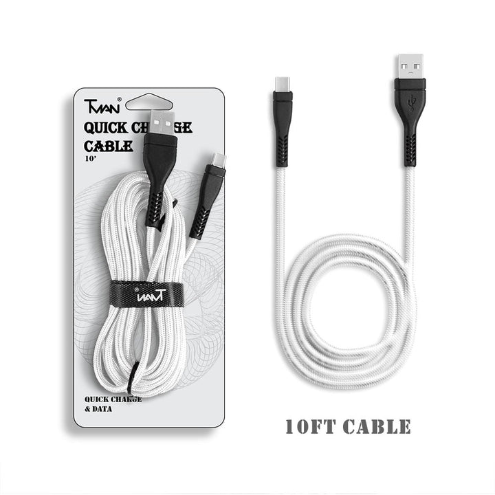 For Universal 10 Ft USB Braided Nylon Round Data Charger Type C Cable Black Image 8