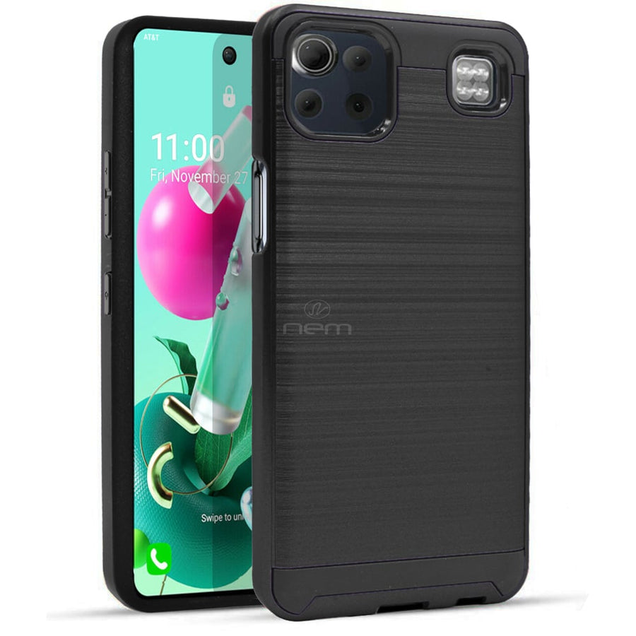 For LG K92 5G / LM-K920 Dual layer Metal Brushed Shockproof Armor Hybrid Case Cover Black Image 1