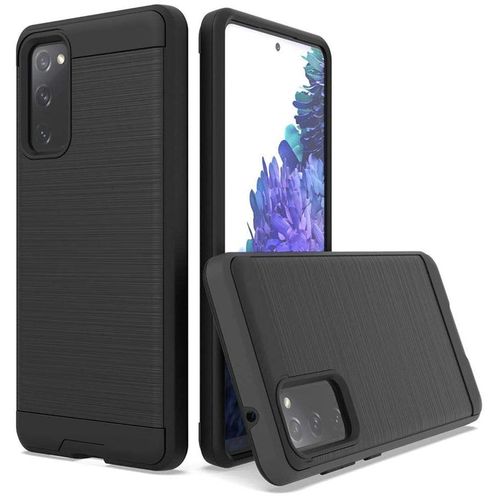 For Samsung Galaxy S20 FE 5G / SM-G781 Dual layer Metal Brushed Shockproof Armor Hybrid Case Cover Black Image 1