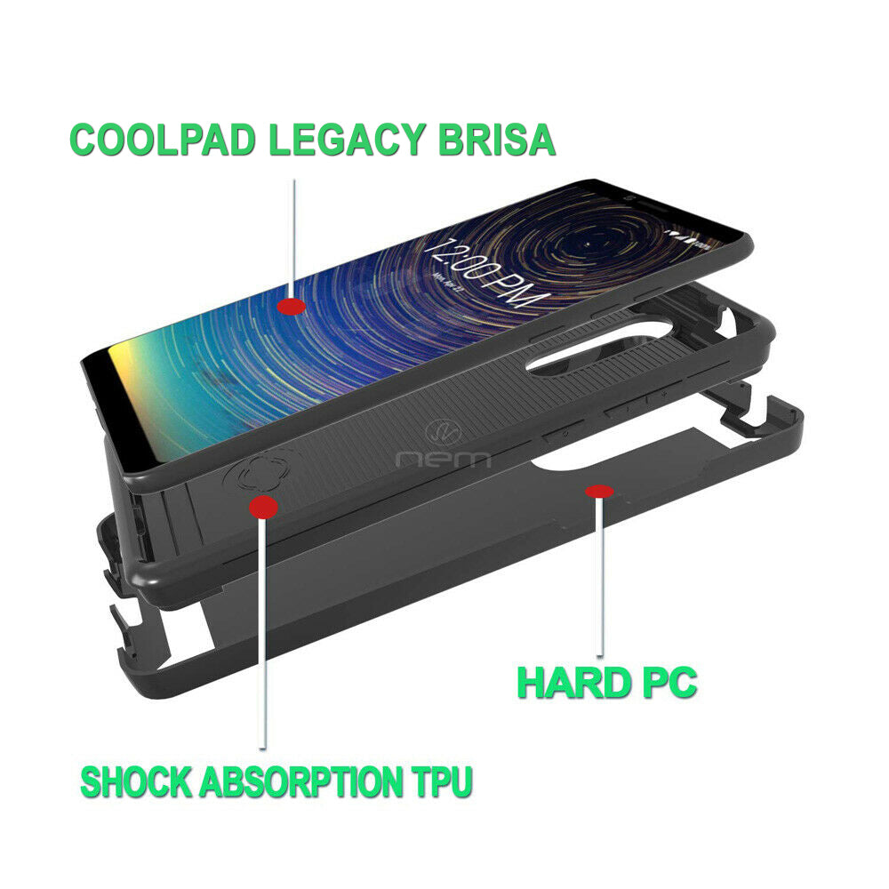 For Coolpad Legacy Brisa Dual layer Metal Brushed Shockproof Armor Hybrid Case Cover Black Image 3