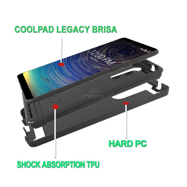 For Coolpad Legacy Brisa Dual layer Metal Brushed Shockproof Armor Hybrid Case Cover Black Image 3