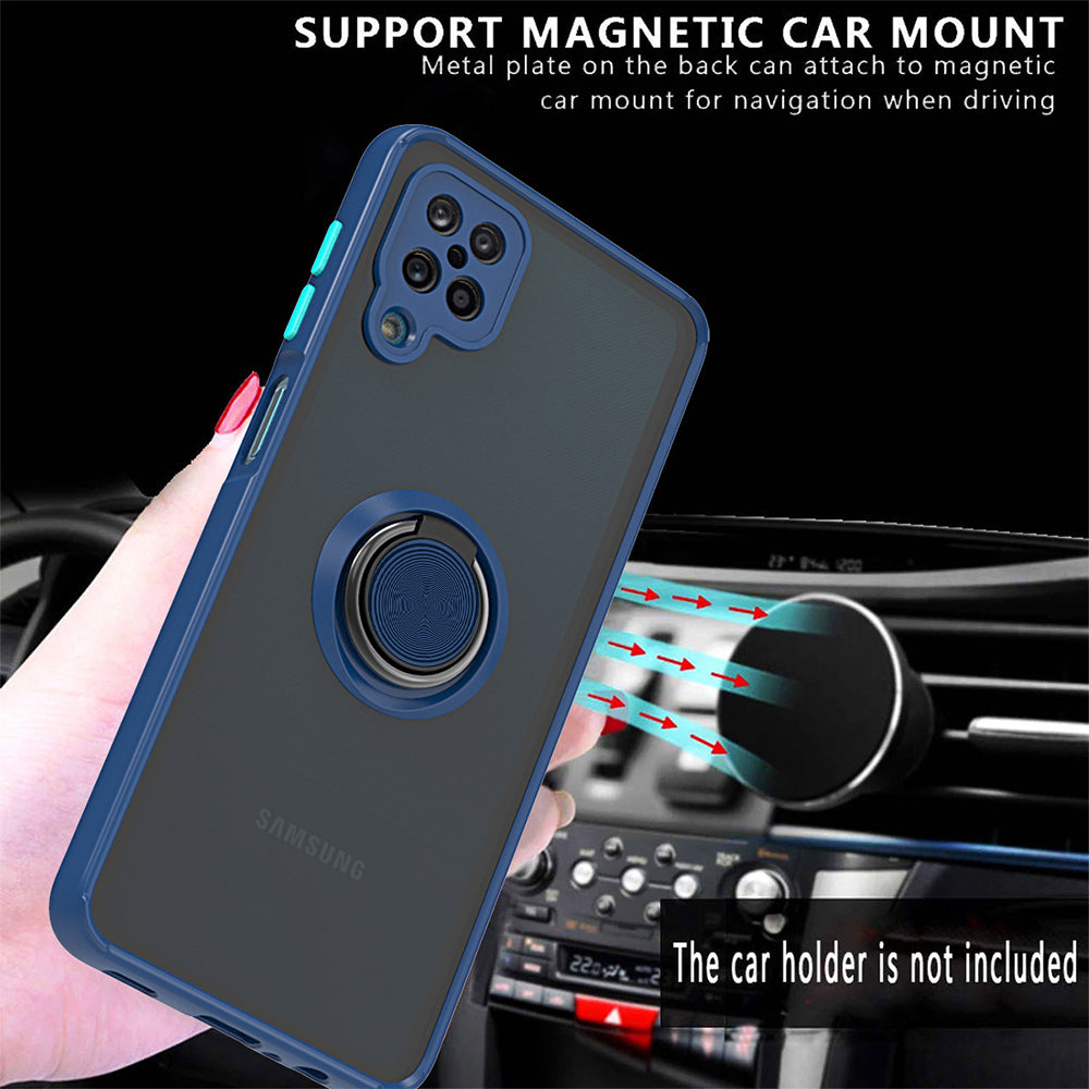 For Samsung Galaxy A12 / SM-A125 Impact Metal Ring Holder Stand Magnetic Car Mount Protective Hybrid Case Cover Black Image 2