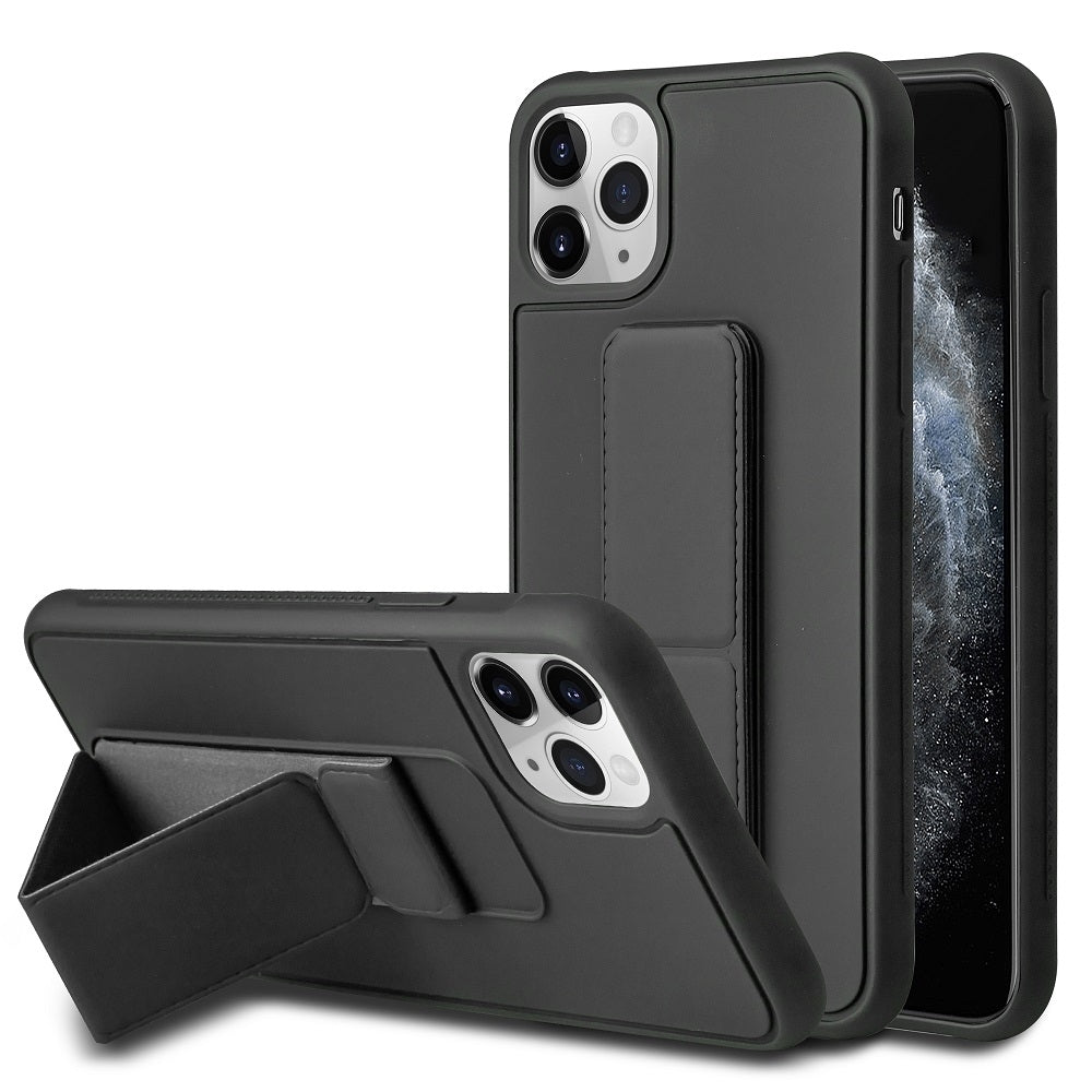 For Apple iPhone 11 Multi-Functional Kickstand Car Support Wrist Strap Protective Case Cover Black Image 1