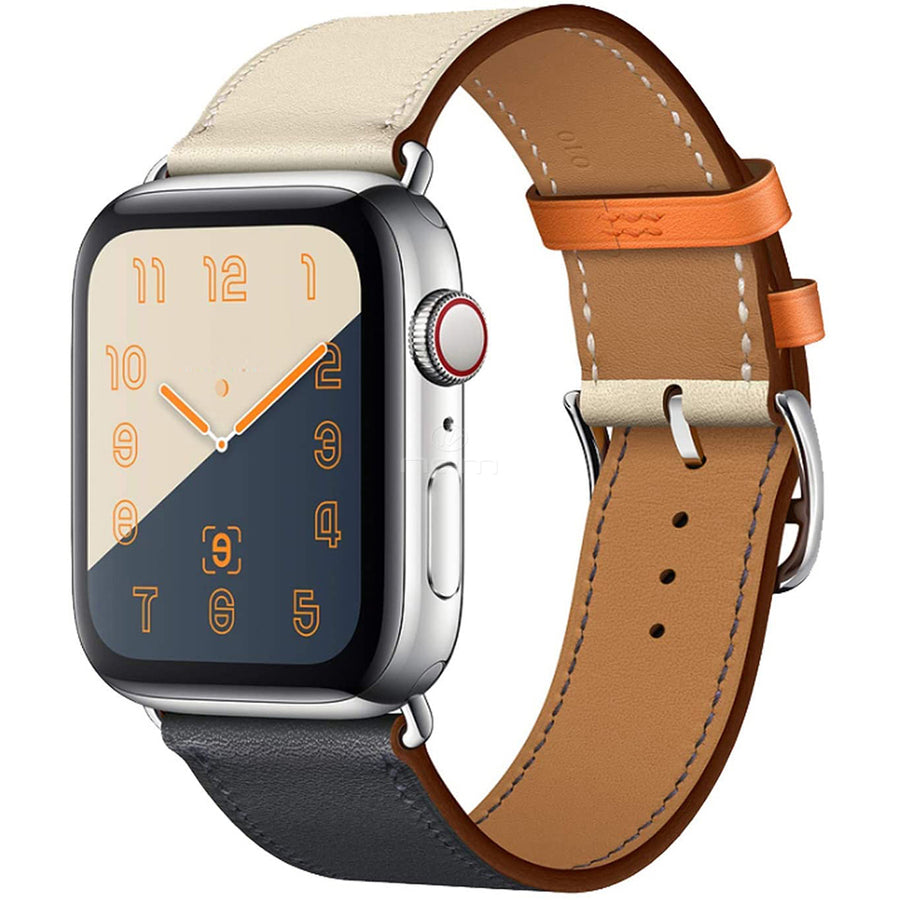 For Apple iWatch 2 Tone Leather Band Breathable Replacement 42-44 mm Blue/Beige Image 1