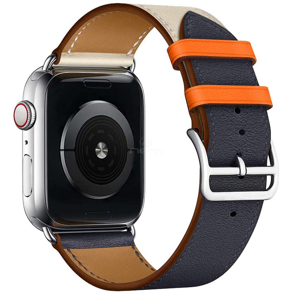 For Apple iWatch 2 Tone Leather Band Breathable Replacement 42-44 mm Blue/Beige Image 3