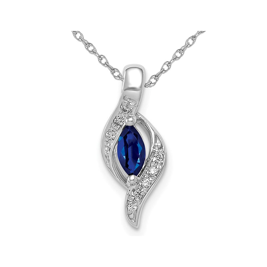 1/4 Carat (ctw) Natural Blue Sapphire and Accent Diamond Pendant Necklace 14K WhitevGold with Chain Image 1