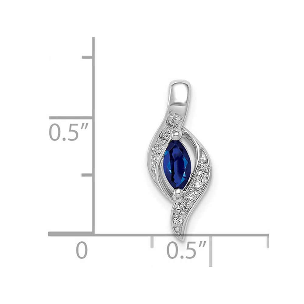 1/4 Carat (ctw) Natural Blue Sapphire and Accent Diamond Pendant Necklace 14K WhitevGold with Chain Image 2