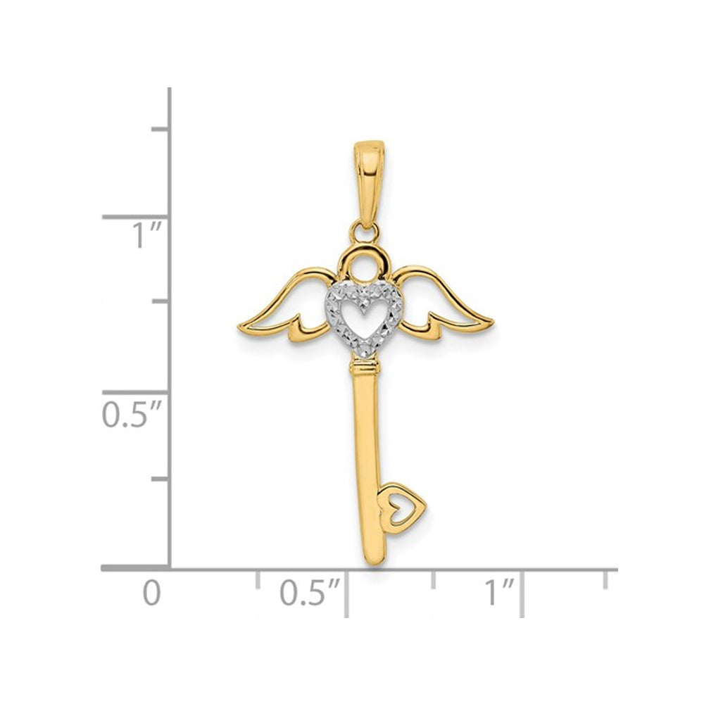 14K Yellow Gold Key Heart Angel Wings Charm Pendant Necklace with Chain Image 3