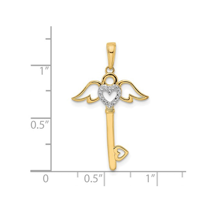 14K Yellow Gold Key Heart Angel Wings Charm Pendant Necklace with Chain Image 3