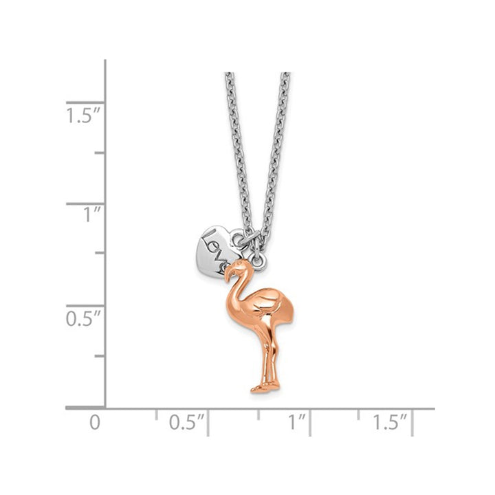 Sterling Silver Rose Plated Flamingo Love Heart Pendant Necklace and Chain Image 2