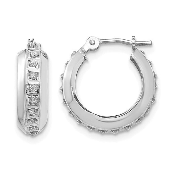 Huggie Hoop Earrings in 14K White Gold (1/2 Inch) with Accent Diamonds Image 1