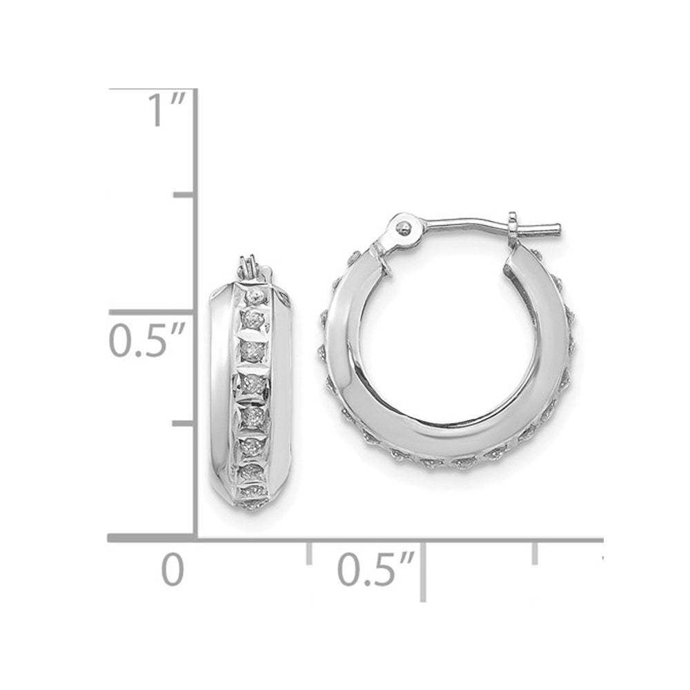 Huggie Hoop Earrings in 14K White Gold (1/2 Inch) with Accent Diamonds Image 3