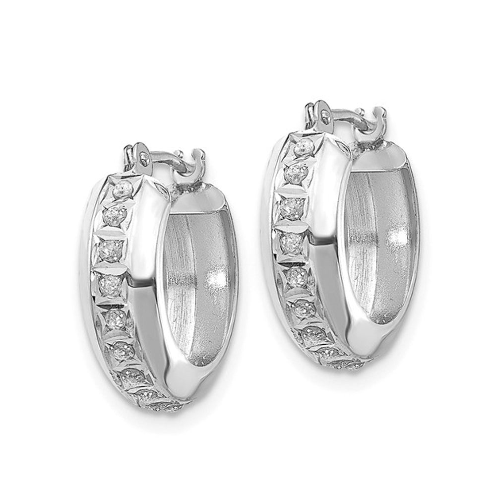 Huggie Hoop Earrings in 14K White Gold (1/2 Inch) with Accent Diamonds Image 4