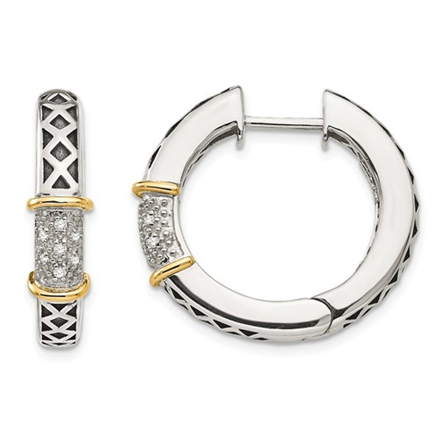 1/10 Carat (ctw) Diamond Hoop Earrings in Sterling Silver with 14K Gold Accents Image 1