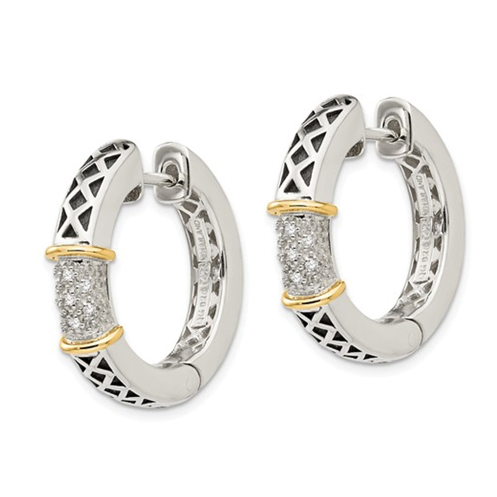 1/10 Carat (ctw) Diamond Hoop Earrings in Sterling Silver with 14K Gold Accents Image 3