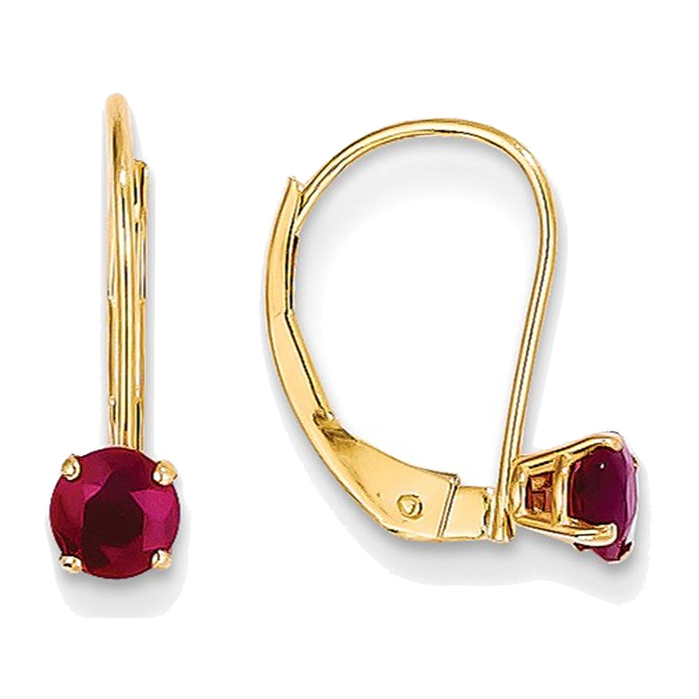 Natural Red Ruby 3/4 Carat (ctw) Leverback Earrings in 14K Yellow Gold Image 1