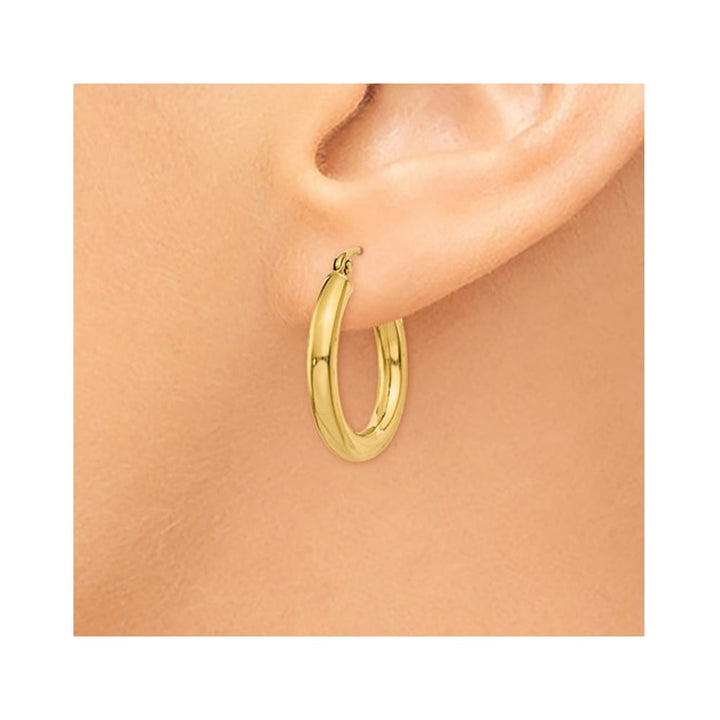 Small Hoop Earrings in 14K Yellow Gold 3/4 Inch (3.00 mm) Image 4