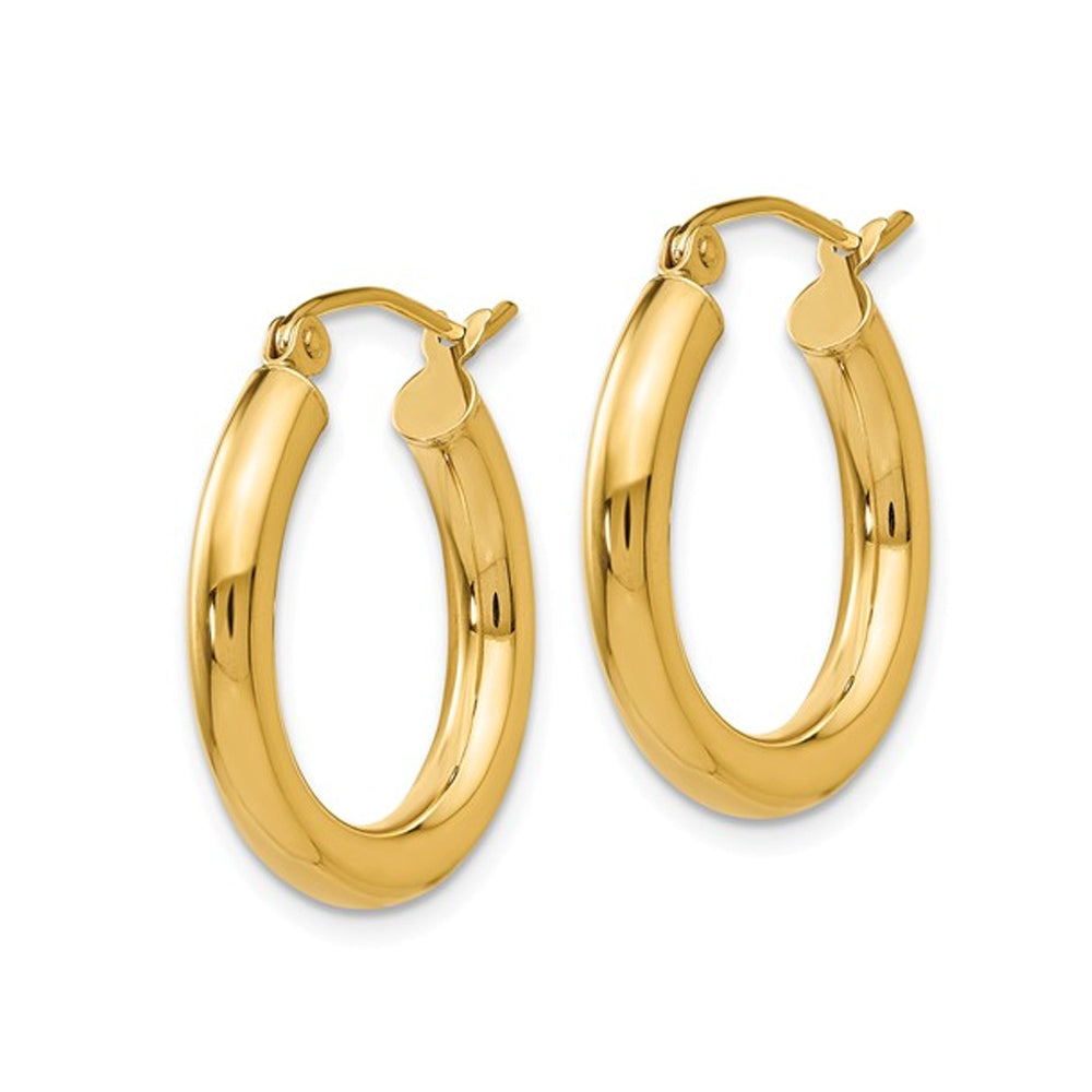 Small Hoop Earrings in 14K Yellow Gold 3/4 Inch (3.00 mm) Image 4