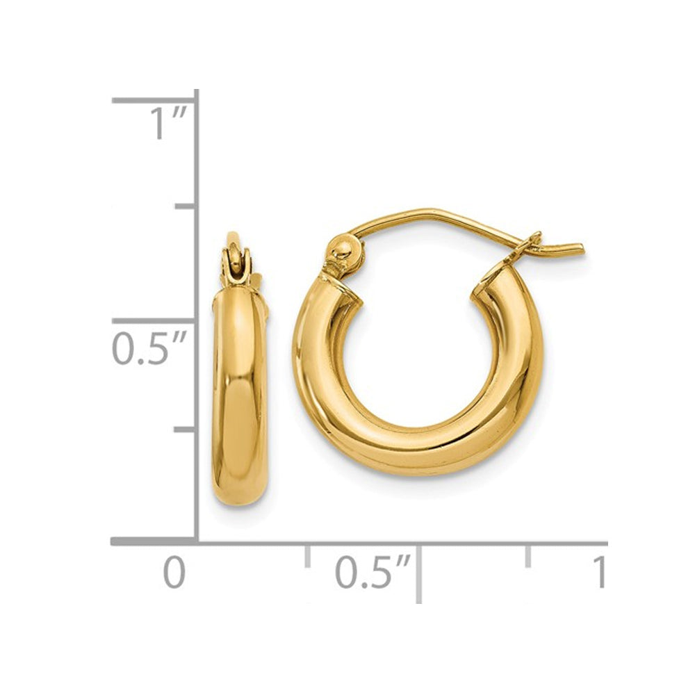 Small Hoop Earrings in 14K Yellow Gold 1/2 Inch (3.00 mm) Image 2