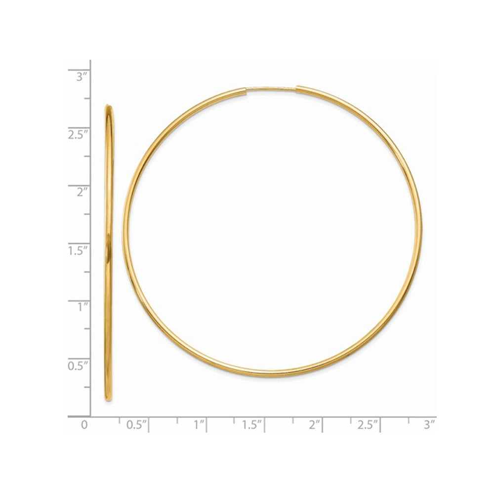 Extra Large Hoop Earrings in 14K Yellow Gold 2 1/2 Inch (1.50 mm) Image 2