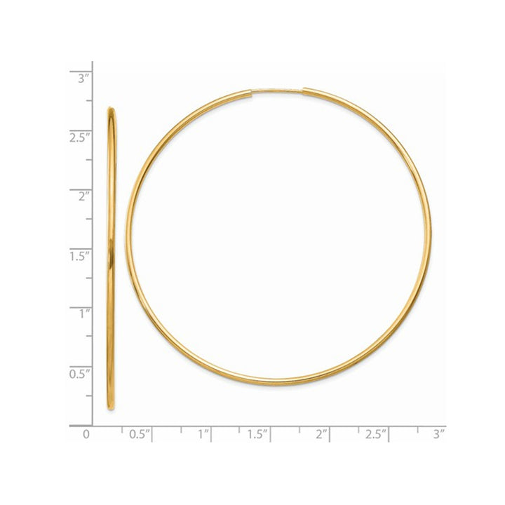 Extra Large Hoop Earrings in 14K Yellow Gold 2 1/2 Inch (1.50 mm) Image 2