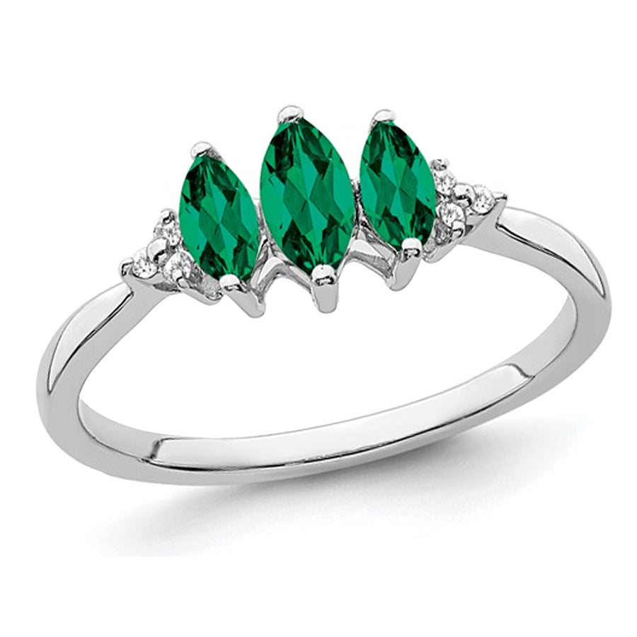 1/2 Carat (ctw) Three Stone Lab-Created Emerald Ring in 14K White Gold Image 1