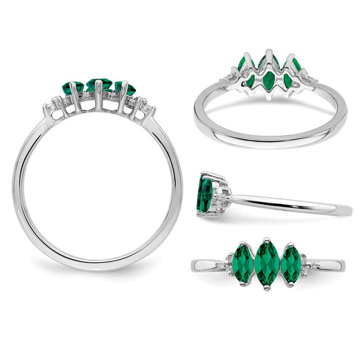 1/2 Carat (ctw) Three Stone Lab-Created Emerald Ring in 14K White Gold Image 4