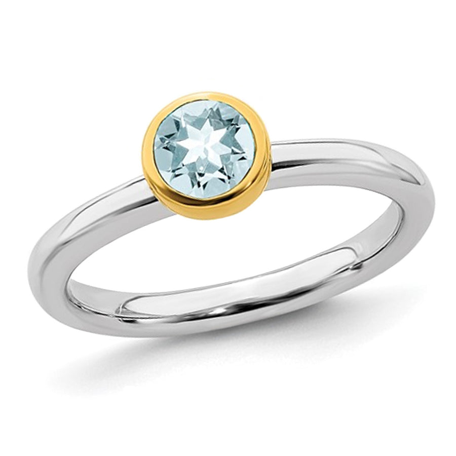 2/5 Carat (ctw) Natural Aquamarine Ring in Sterling Silver with 14K Accent Image 1