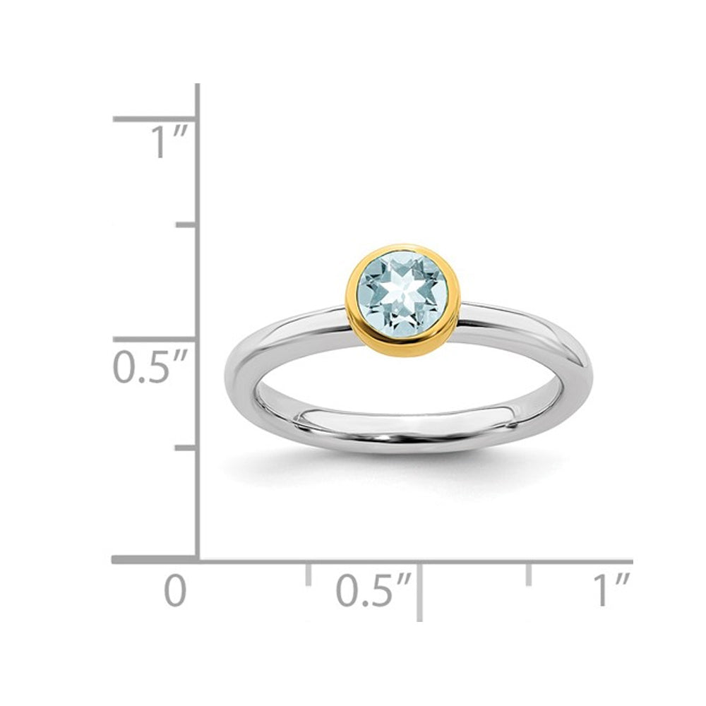 2/5 Carat (ctw) Natural Aquamarine Ring in Sterling Silver with 14K Accent Image 3
