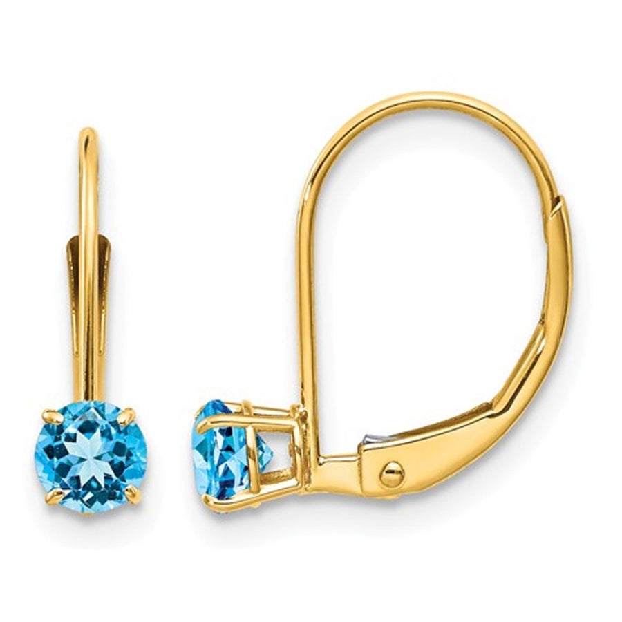 2/3 Carat (ctw) Natural Blue Topaz Leverback Earrings in 14K Yellow Gold Image 1