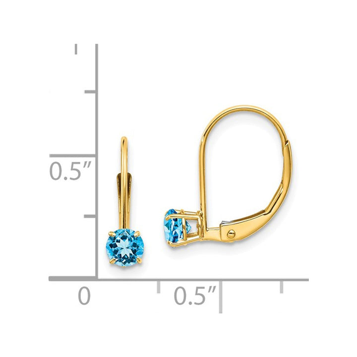 2/3 Carat (ctw) Natural Blue Topaz Leverback Earrings in 14K Yellow Gold Image 2