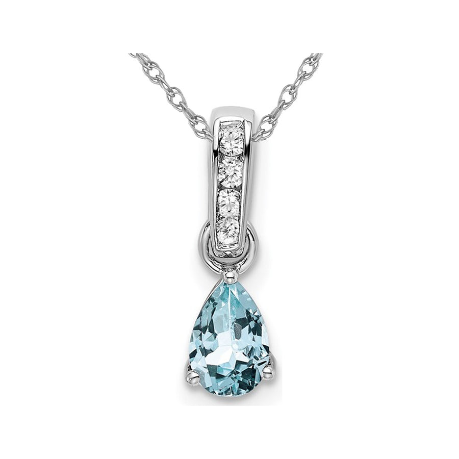 1/2 Carat (ctw) Aquamarine Drop Pendant Necklace in 10K White Gold with Chain Image 1