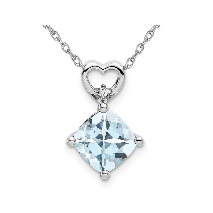 1.65 Carat (ctw) Cushion-Cut Aquamarine Heart Pendant Necklace in 14K White Gold with Chain Image 1