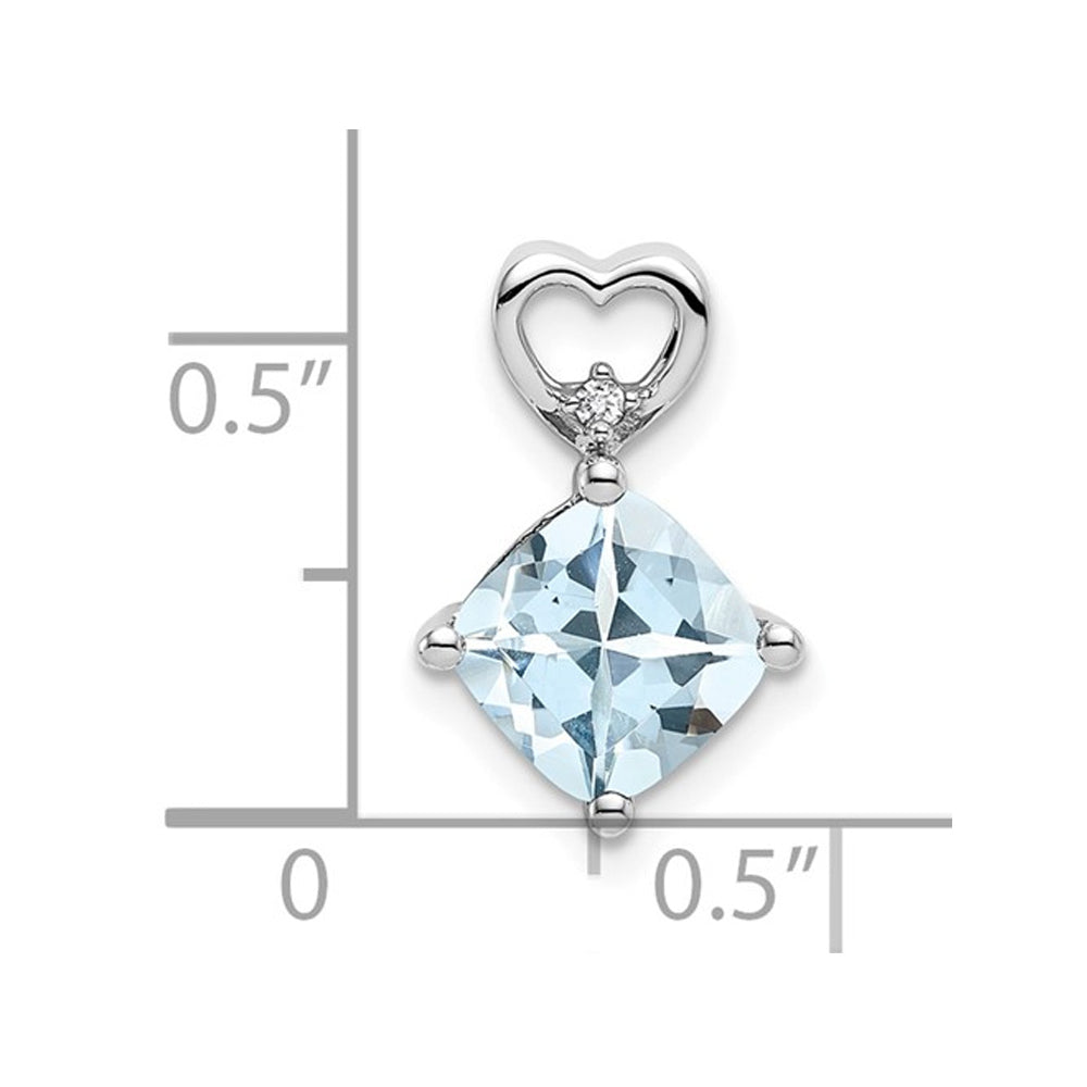 1.65 Carat (ctw) Cushion-Cut Aquamarine Heart Pendant Necklace in 14K White Gold with Chain Image 2