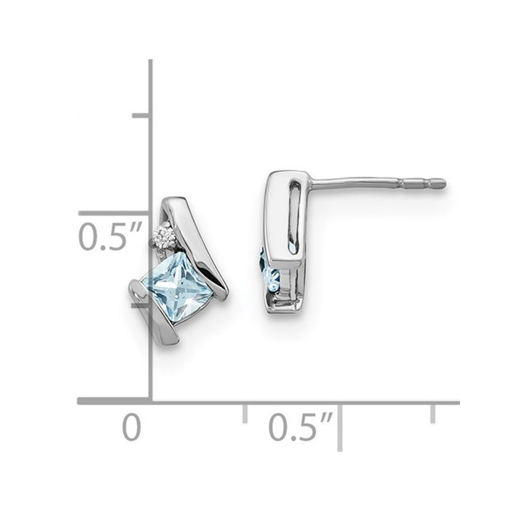 3/5 Carat (ctw) Aquamarine Post Button Earrings in Sterling Silver Image 3