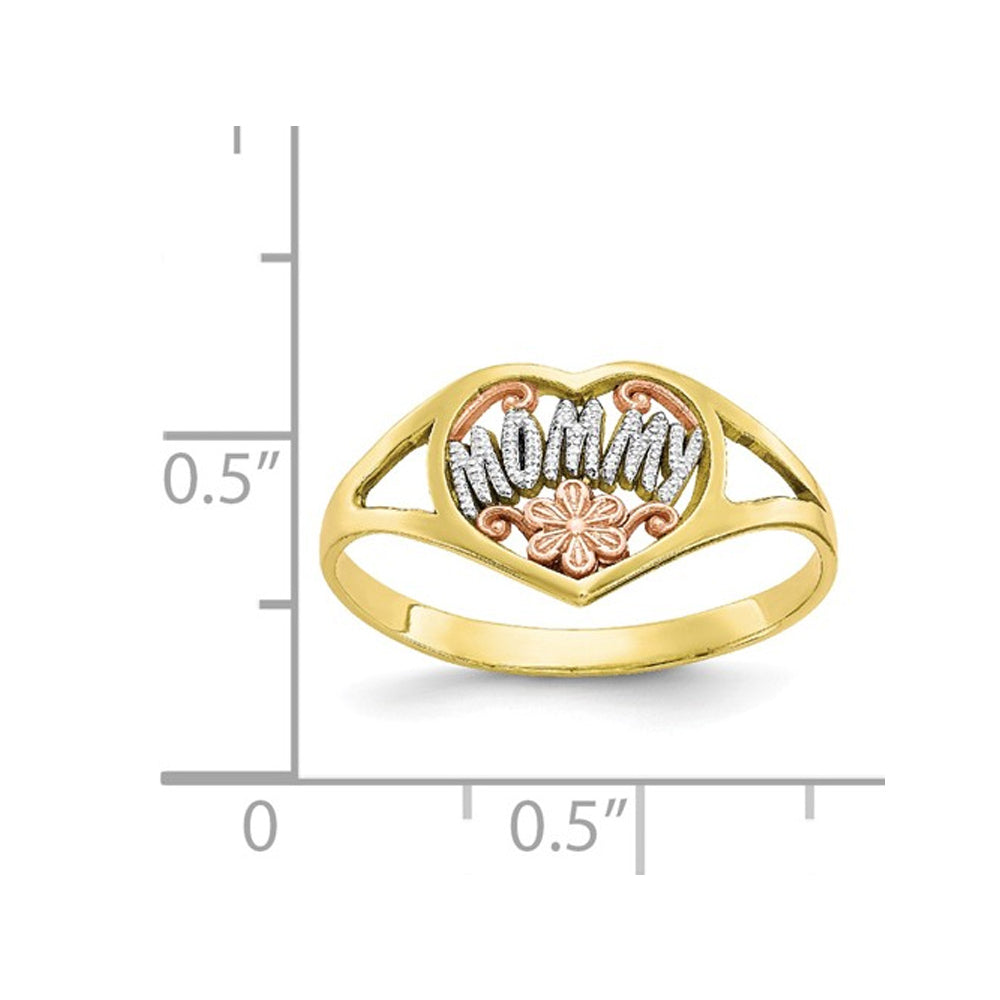 10K Yellow Gold Polished MOMMY Flower Heart Ring Image 4