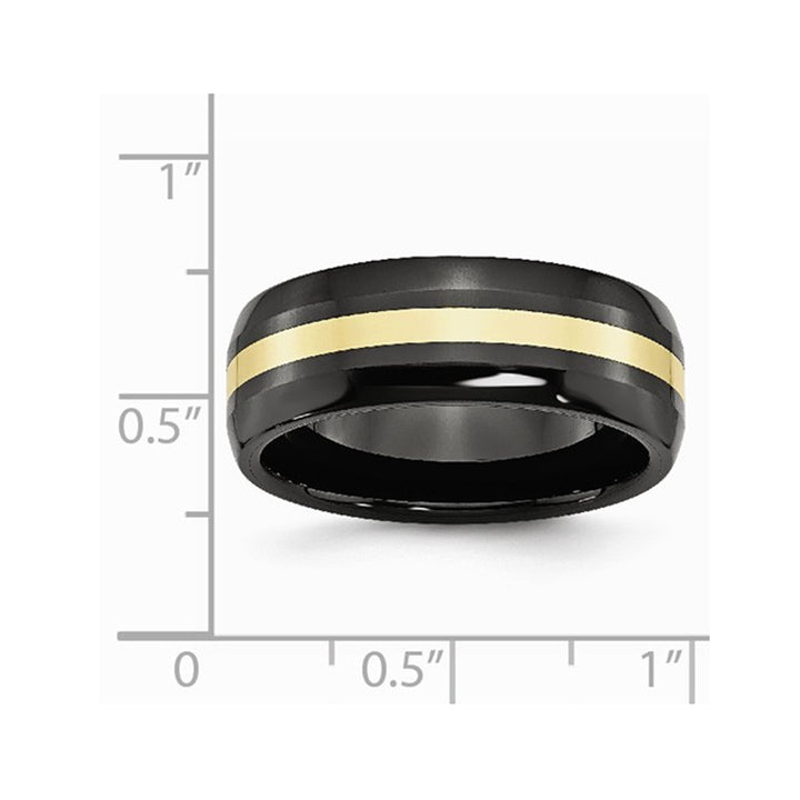 Mens Black Ceramic Wedding Band Ring 8mm with 14K Yellow Gold Inlay Image 2