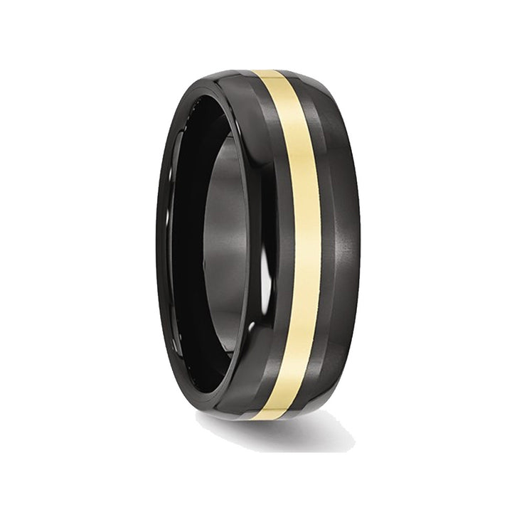 Mens Black Ceramic Wedding Band Ring 8mm with 14K Yellow Gold Inlay Image 3